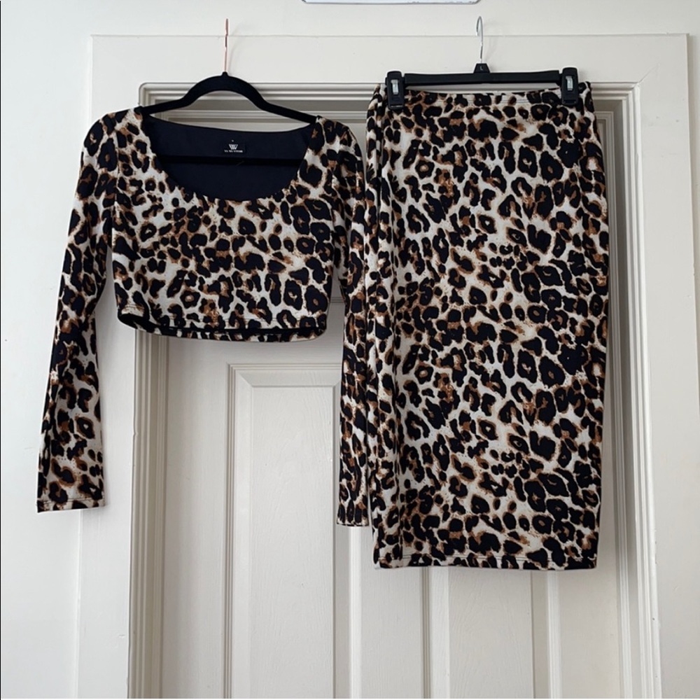 Hot Miami Styles Leopard Print Midi Skirt Set